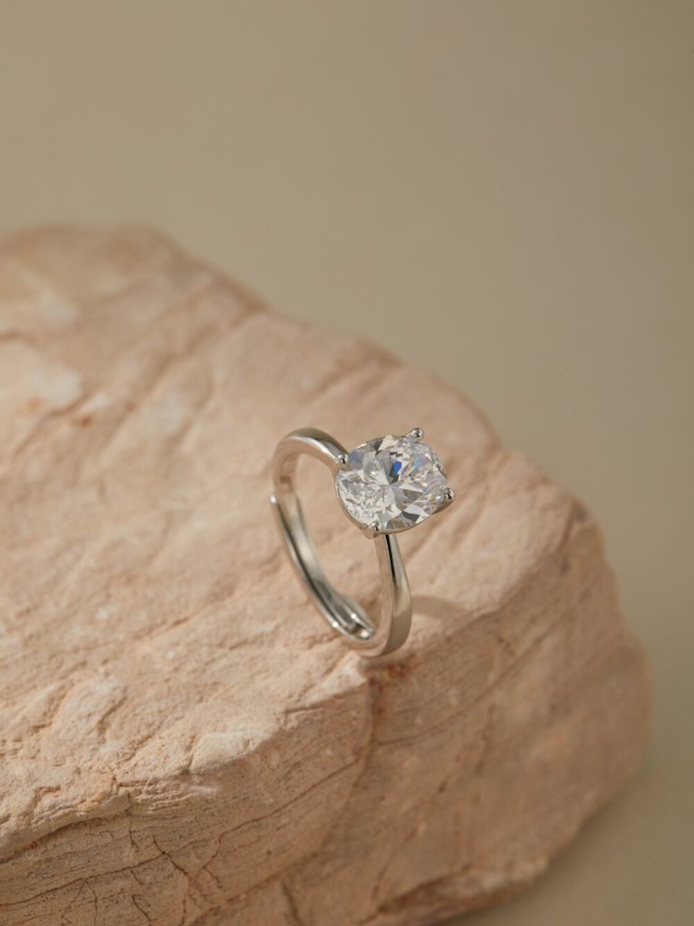 Sterling Silver Oval CZ Solitaire Ring 3ct Adjustable Band Museori - Picture 3 of 7